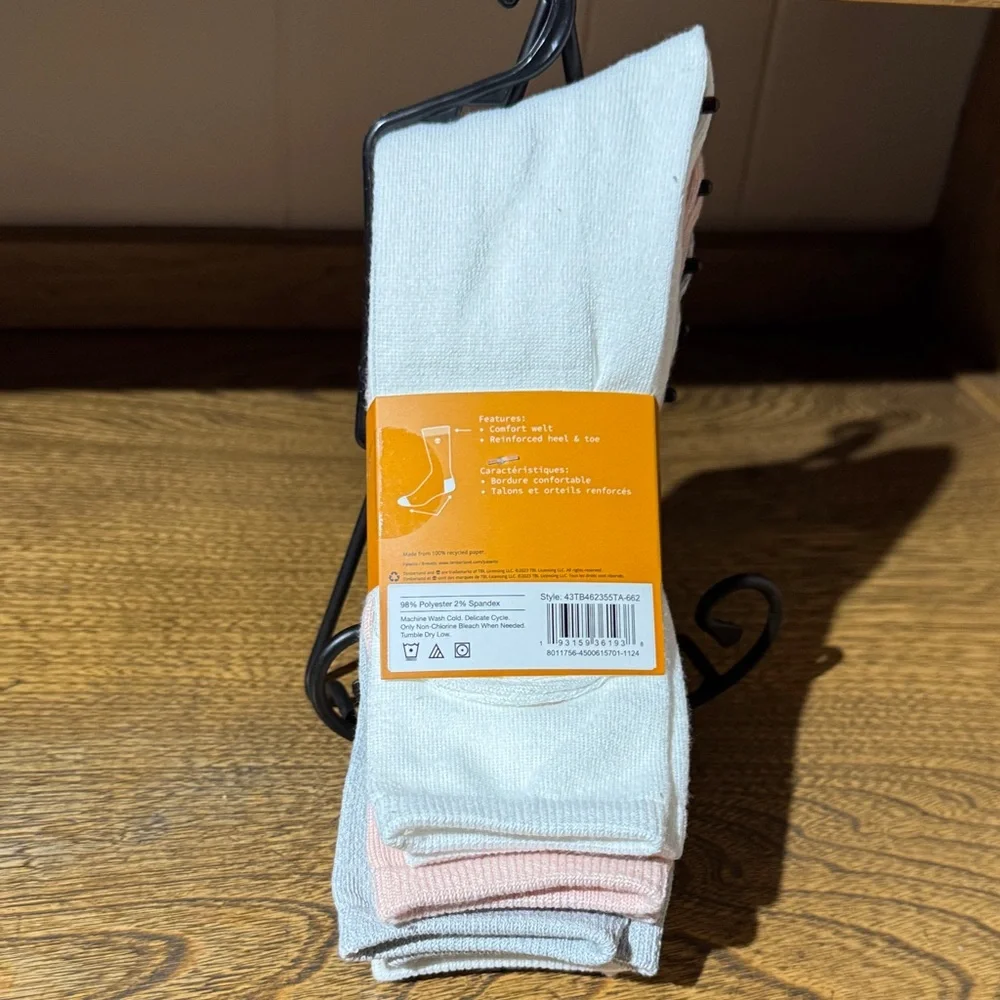 Timberland Women's Crew Socks - Pink, white and Gray colors.